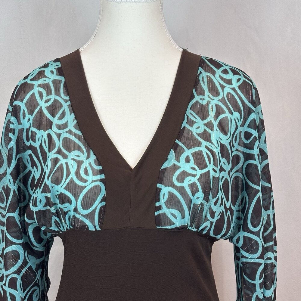 VTG Y2K Carrie Allen Women's Brown Blue Sheer BabyDoll Blouse Sz‎ Large Metallic - Picture 2 of 12